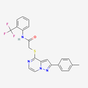 molecular formula C22H17F3N4OS B11267825 2-((2-(p-tolyl)pyrazolo[1,5-a]pyrazin-4-yl)thio)-N-(2-(trifluoromethyl)phenyl)acetamide 