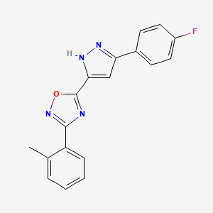 5-[3-(4-fluorophenyl)-1H-pyrazol-5-yl]-3-(2-methylphenyl)-1,2,4-oxadiazole