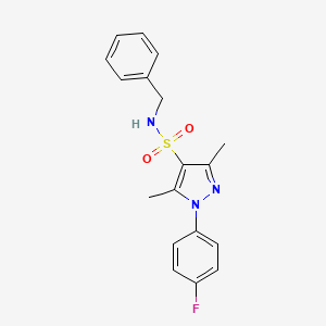 molecular formula C18H18FN3O2S B11267901 N-benzyl-1-(4-fluorophenyl)-3,5-dimethyl-1H-pyrazole-4-sulfonamide 