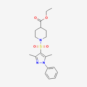 molecular formula C19H25N3O4S B11268133 ethyl 1-[(3,5-dimethyl-1-phenyl-1H-pyrazol-4-yl)sulfonyl]piperidine-4-carboxylate 