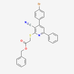 molecular formula C27H19BrN2O2S B11268145 Benzyl {[4-(4-bromophenyl)-3-cyano-6-phenylpyridin-2-yl]sulfanyl}acetate 