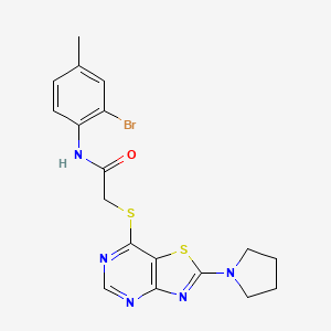 molecular formula C18H18BrN5OS2 B11268156 N-(2-Bromo-4-methylphenyl)-2-{[2-(pyrrolidin-1-YL)-[1,3]thiazolo[4,5-D]pyrimidin-7-YL]sulfanyl}acetamide 