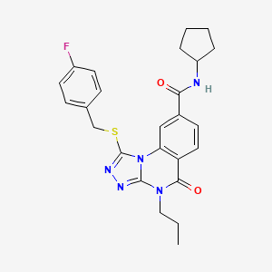 molecular formula C25H26FN5O2S B11268157 N-cyclopentyl-1-((4-fluorobenzyl)thio)-5-oxo-4-propyl-4,5-dihydro-[1,2,4]triazolo[4,3-a]quinazoline-8-carboxamide 