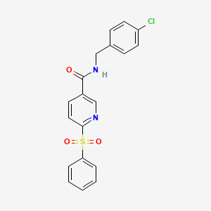 molecular formula C19H15ClN2O3S B11268179 N-(4-chlorobenzyl)-6-(phenylsulfonyl)nicotinamide 