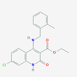 molecular formula C20H19ClN2O3 B11268231 Ethyl 7-chloro-4-((2-methylbenzyl)amino)-2-oxo-1,2-dihydroquinoline-3-carboxylate 