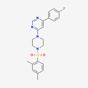 molecular formula C22H23FN4O2S B11268272 4-[4-(2,4-Dimethylbenzenesulfonyl)piperazin-1-YL]-6-(4-fluorophenyl)pyrimidine 