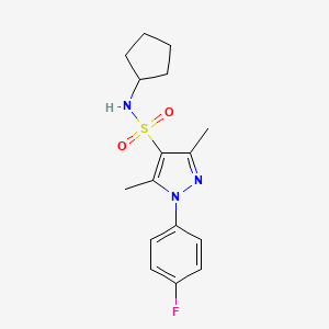 molecular formula C16H20FN3O2S B11268279 N-cyclopentyl-1-(4-fluorophenyl)-3,5-dimethyl-1H-pyrazole-4-sulfonamide 