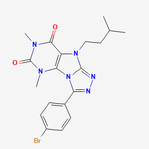 molecular formula C19H21BrN6O2 B11268283 3-(4-bromophenyl)-5,7-dimethyl-9-(3-methylbutyl)-5,9-dihydro-6H-[1,2,4]triazolo[4,3-e]purine-6,8(7H)-dione 