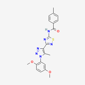 molecular formula C21H20N6O3S B11268295 N-{3-[1-(2,5-dimethoxyphenyl)-5-methyl-1H-1,2,3-triazol-4-yl]-1,2,4-thiadiazol-5-yl}-4-methylbenzamide 