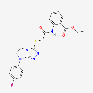 molecular formula C21H20FN5O3S B11268352 Ethyl 2-(2-{[7-(4-fluorophenyl)-5H,6H,7H-imidazo[2,1-C][1,2,4]triazol-3-YL]sulfanyl}acetamido)benzoate 