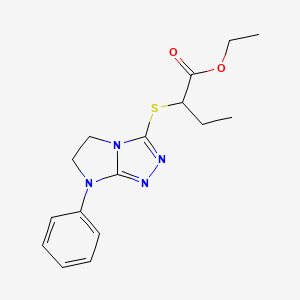 molecular formula C16H20N4O2S B11268355 Ethyl 2-({7-phenyl-5H,6H,7H-imidazo[2,1-C][1,2,4]triazol-3-YL}sulfanyl)butanoate 