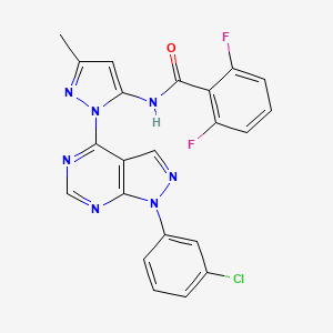 molecular formula C22H14ClF2N7O B11268377 N-{1-[1-(3-chlorophenyl)-1H-pyrazolo[3,4-d]pyrimidin-4-yl]-3-methyl-1H-pyrazol-5-yl}-2,6-difluorobenzamide 