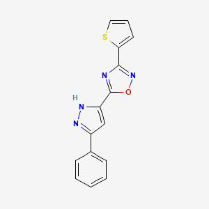 molecular formula C15H10N4OS B11268394 5-(5-phenyl-1H-pyrazol-3-yl)-3-(thiophen-2-yl)-1,2,4-oxadiazole 