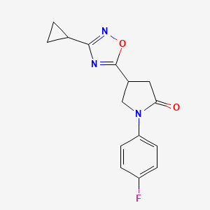 molecular formula C15H14FN3O2 B11268405 4-(3-Cyclopropyl-1,2,4-oxadiazol-5-yl)-1-(4-fluorophenyl)pyrrolidin-2-one 