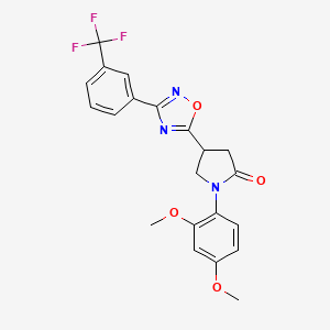 molecular formula C21H18F3N3O4 B11268412 1-(2,4-Dimethoxyphenyl)-4-{3-[3-(trifluoromethyl)phenyl]-1,2,4-oxadiazol-5-YL}pyrrolidin-2-one 