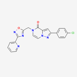 molecular formula C20H13ClN6O2 B11268416 2-(4-chlorophenyl)-5-{[3-(pyridin-2-yl)-1,2,4-oxadiazol-5-yl]methyl}pyrazolo[1,5-a]pyrazin-4(5H)-one 