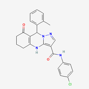 molecular formula C24H21ClN4O2 B11268429 N-(4-chlorophenyl)-9-(2-methylphenyl)-8-oxo-4,5,6,7,8,9-hexahydropyrazolo[5,1-b]quinazoline-3-carboxamide 