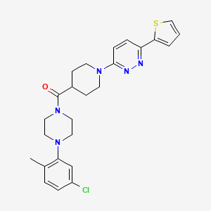 molecular formula C25H28ClN5OS B11268562 (4-(5-Chloro-2-methylphenyl)piperazin-1-yl)(1-(6-(thiophen-2-yl)pyridazin-3-yl)piperidin-4-yl)methanone 