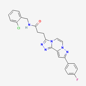 molecular formula C23H18ClFN6O B11268666 N-(2-chlorobenzyl)-3-(9-(4-fluorophenyl)pyrazolo[1,5-a][1,2,4]triazolo[3,4-c]pyrazin-3-yl)propanamide 