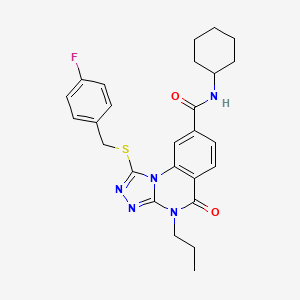 N-cyclohexyl-1-((4-fluorobenzyl)thio)-5-oxo-4-propyl-4,5-dihydro-[1,2,4]triazolo[4,3-a]quinazoline-8-carboxamide