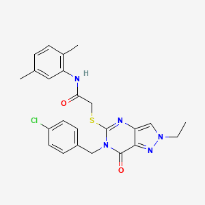 molecular formula C24H24ClN5O2S B11268712 2-{[6-(4-chlorobenzyl)-2-ethyl-7-oxo-6,7-dihydro-2H-pyrazolo[4,3-d]pyrimidin-5-yl]sulfanyl}-N-(2,5-dimethylphenyl)acetamide 