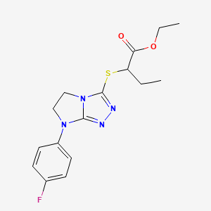 molecular formula C16H19FN4O2S B11268801 Ethyl 2-{[7-(4-fluorophenyl)-5H,6H,7H-imidazo[2,1-C][1,2,4]triazol-3-YL]sulfanyl}butanoate 