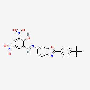 molecular formula C24H20N4O6 B11268808 2-[(E)-{[2-(4-tert-butylphenyl)-1,3-benzoxazol-6-yl]imino}methyl]-4,6-dinitrophenol 