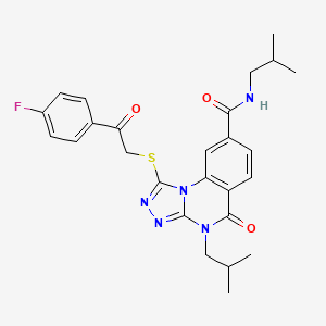 molecular formula C26H28FN5O3S B11268845 1-((2-(4-fluorophenyl)-2-oxoethyl)thio)-N,4-diisobutyl-5-oxo-4,5-dihydro-[1,2,4]triazolo[4,3-a]quinazoline-8-carboxamide 