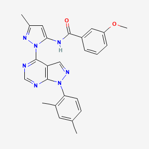 molecular formula C25H23N7O2 B11268859 N-{1-[1-(2,4-dimethylphenyl)-1H-pyrazolo[3,4-d]pyrimidin-4-yl]-3-methyl-1H-pyrazol-5-yl}-3-methoxybenzamide 