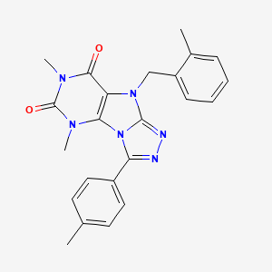 molecular formula C23H22N6O2 B11268903 5,7-dimethyl-3-(4-methylphenyl)-9-[(2-methylphenyl)methyl]-5H,6H,7H,8H,9H-[1,2,4]triazolo[3,4-h]purine-6,8-dione 