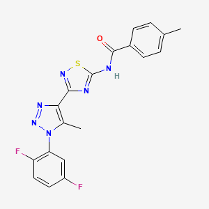 molecular formula C19H14F2N6OS B11268923 N-{3-[1-(2,5-difluorophenyl)-5-methyl-1H-1,2,3-triazol-4-yl]-1,2,4-thiadiazol-5-yl}-4-methylbenzamide 