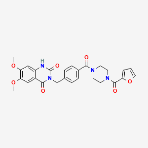 molecular formula C27H26N4O7 B11268937 3-(4-(4-(furan-2-carbonyl)piperazine-1-carbonyl)benzyl)-6,7-dimethoxyquinazoline-2,4(1H,3H)-dione 