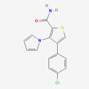 molecular formula C15H11ClN2OS B11268940 4-(4-chlorophenyl)-3-(1H-pyrrol-1-yl)thiophene-2-carboxamide 