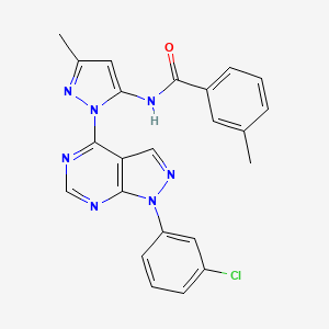 molecular formula C23H18ClN7O B11269031 N-{1-[1-(3-chlorophenyl)-1H-pyrazolo[3,4-d]pyrimidin-4-yl]-3-methyl-1H-pyrazol-5-yl}-3-methylbenzamide 