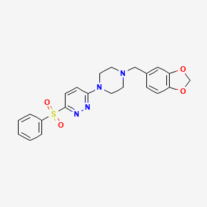 molecular formula C22H22N4O4S B11269059 3-(4-(Benzo[d][1,3]dioxol-5-ylmethyl)piperazin-1-yl)-6-(phenylsulfonyl)pyridazine 