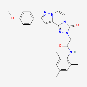 molecular formula C25H24N6O3 B11269119 2-[11-(4-methoxyphenyl)-5-oxo-3,4,6,9,10-pentazatricyclo[7.3.0.02,6]dodeca-1(12),2,7,10-tetraen-4-yl]-N-(2,4,6-trimethylphenyl)acetamide 