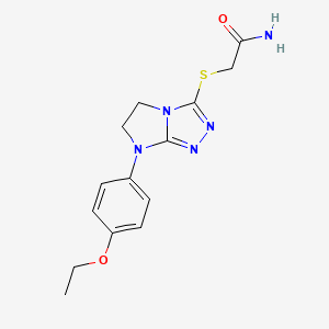 molecular formula C14H17N5O2S B11269160 2-{[7-(4-Ethoxyphenyl)-5H,6H,7H-imidazo[2,1-C][1,2,4]triazol-3-YL]sulfanyl}acetamide 