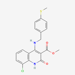 molecular formula C19H17ClN2O3S B11269205 Methyl 8-chloro-4-((4-(methylthio)benzyl)amino)-2-oxo-1,2-dihydroquinoline-3-carboxylate 