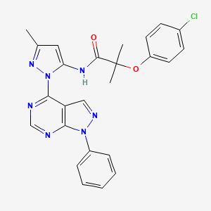 molecular formula C25H22ClN7O2 B11269242 2-(4-chlorophenoxy)-2-methyl-N-(3-methyl-1-{1-phenyl-1H-pyrazolo[3,4-d]pyrimidin-4-yl}-1H-pyrazol-5-yl)propanamide 