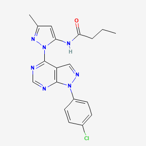 molecular formula C19H18ClN7O B11269254 N-{1-[1-(4-chlorophenyl)-1H-pyrazolo[3,4-d]pyrimidin-4-yl]-3-methyl-1H-pyrazol-5-yl}butanamide 