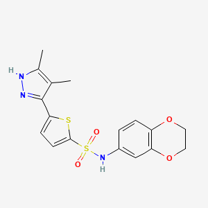 molecular formula C17H17N3O4S2 B11269380 N-(2,3-dihydro-1,4-benzodioxin-6-yl)-5-(3,4-dimethyl-1H-pyrazol-5-yl)thiophene-2-sulfonamide 