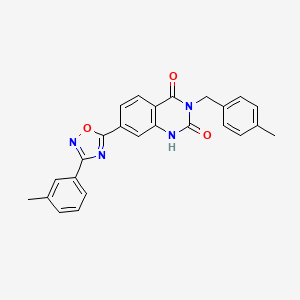 molecular formula C25H20N4O3 B11269456 3-(4-methylbenzyl)-7-(3-(m-tolyl)-1,2,4-oxadiazol-5-yl)quinazoline-2,4(1H,3H)-dione 