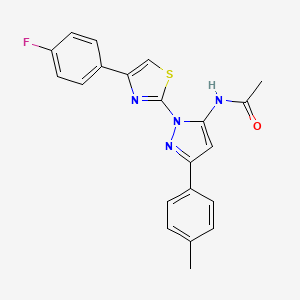 molecular formula C21H17FN4OS B11269462 N-{1-[4-(4-fluorophenyl)-1,3-thiazol-2-yl]-3-(4-methylphenyl)-1H-pyrazol-5-yl}acetamide 