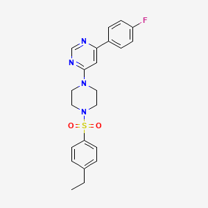 molecular formula C22H23FN4O2S B11269506 4-[4-(4-Ethylbenzenesulfonyl)piperazin-1-YL]-6-(4-fluorophenyl)pyrimidine 