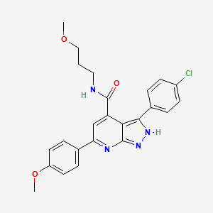 3-(4-chlorophenyl)-6-(4-methoxyphenyl)-N-(3-methoxypropyl)-1H-pyrazolo[3,4-b]pyridine-4-carboxamide