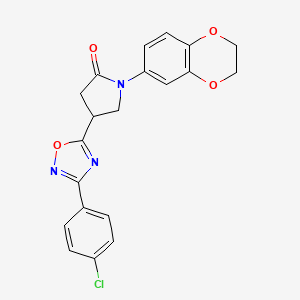 molecular formula C20H16ClN3O4 B11269577 4-[3-(4-Chlorophenyl)-1,2,4-oxadiazol-5-yl]-1-(2,3-dihydro-1,4-benzodioxin-6-yl)pyrrolidin-2-one 