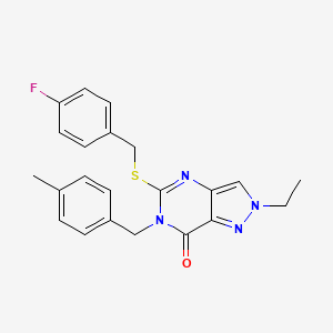 molecular formula C22H21FN4OS B11269642 2-ethyl-5-((4-fluorobenzyl)thio)-6-(4-methylbenzyl)-2H-pyrazolo[4,3-d]pyrimidin-7(6H)-one 