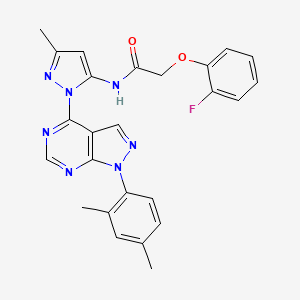 molecular formula C25H22FN7O2 B11269650 N-{1-[1-(2,4-dimethylphenyl)-1H-pyrazolo[3,4-d]pyrimidin-4-yl]-3-methyl-1H-pyrazol-5-yl}-2-(2-fluorophenoxy)acetamide 