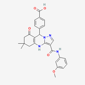 4-{3-[(3-Methoxyphenyl)carbamoyl]-6,6-dimethyl-8-oxo-4,5,6,7,8,9-hexahydropyrazolo[5,1-b]quinazolin-9-yl}benzoic acid