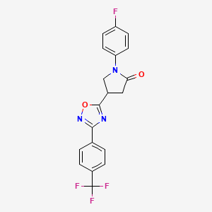 molecular formula C19H13F4N3O2 B11269703 1-(4-Fluorophenyl)-4-{3-[4-(trifluoromethyl)phenyl]-1,2,4-oxadiazol-5-yl}pyrrolidin-2-one 